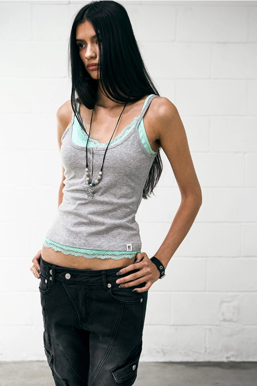 NOTKNOWING Lace Layered Cami Set(MINT)