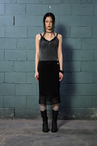 NOTKNOWING Lace Layered Cami Set (CHARCOAL)