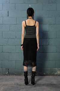 NOTKNOWING Lace Layered Cami Set (CHARCOAL)