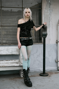NOTKNOWING One Shoulder Lace Up Top (BLACK)