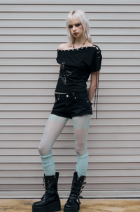 NOTKNOWING One Shoulder Lace Up Top (BLACK)