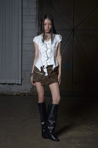 NOTKNOWING Stud Lace-Up Wrap Skirt (BROWN)