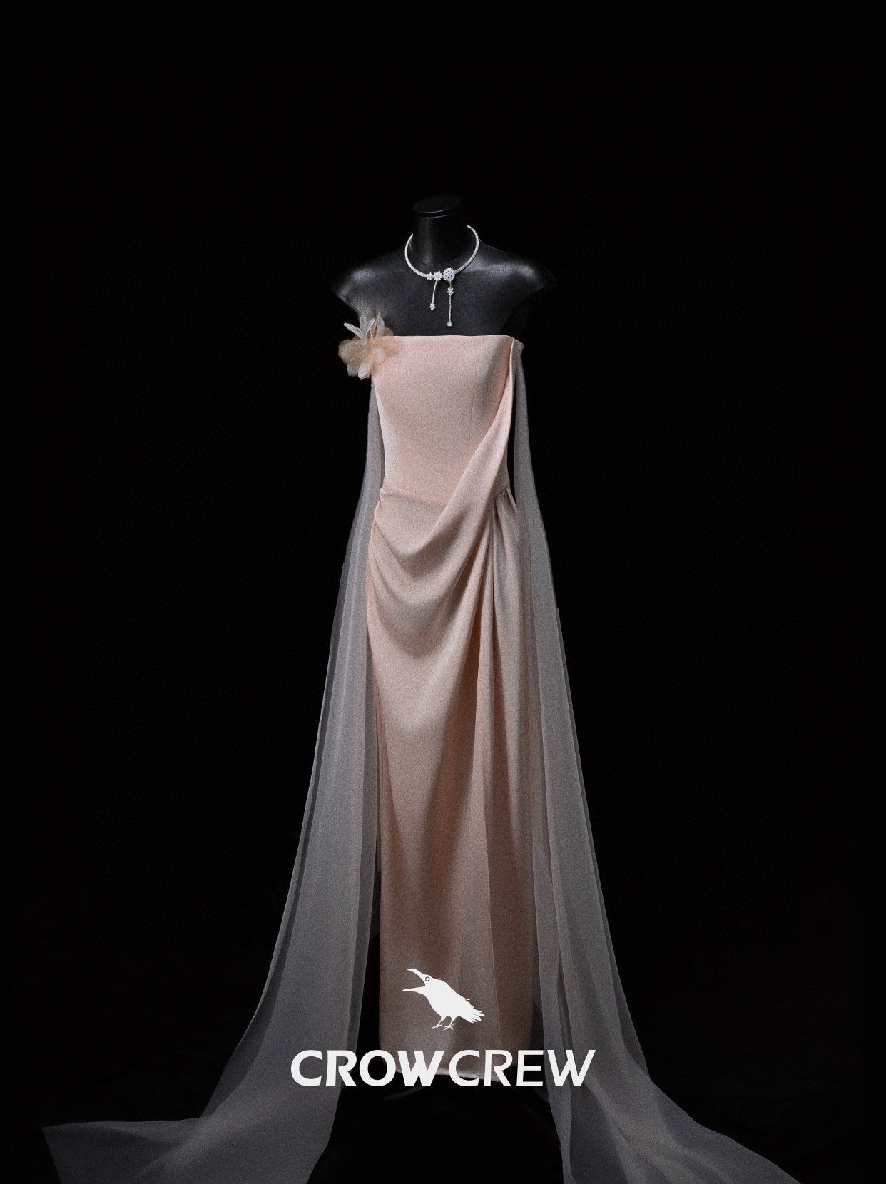 CROWCREW Pink Oriole Morning Mist Strapless Dress