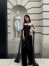 CROWCREW Night Butterfly Mist-Shrouded Strapless Dress