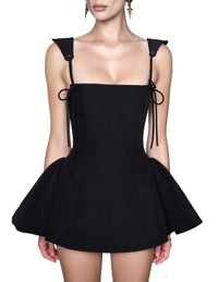 LSOUL Dercy Black Strappy Slim A-Line Dress