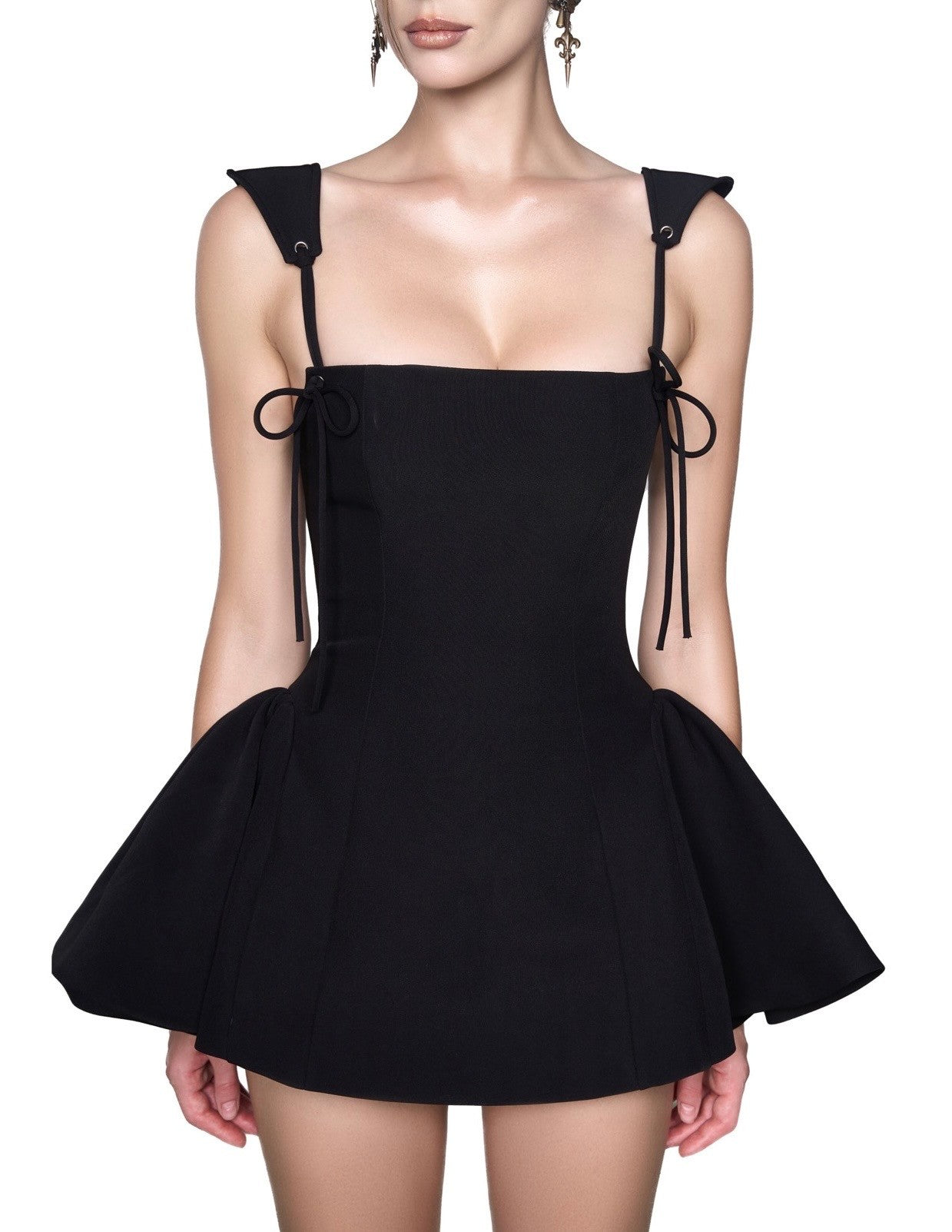 LSOUL Dercy Black Strappy Slim A-Line Dress