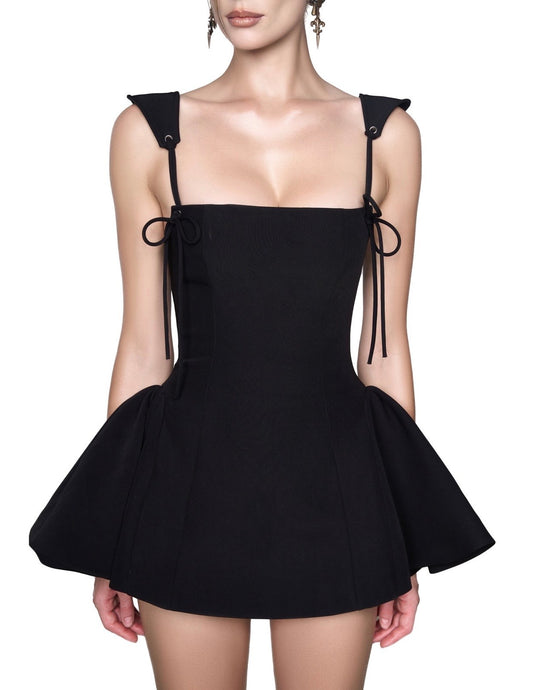 LSOUL Dercy Black Strappy Slim A-Line Dress