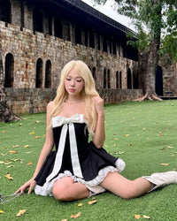 LANE CI蝴蝶结抹胸蓬蓬裙套装（黑）