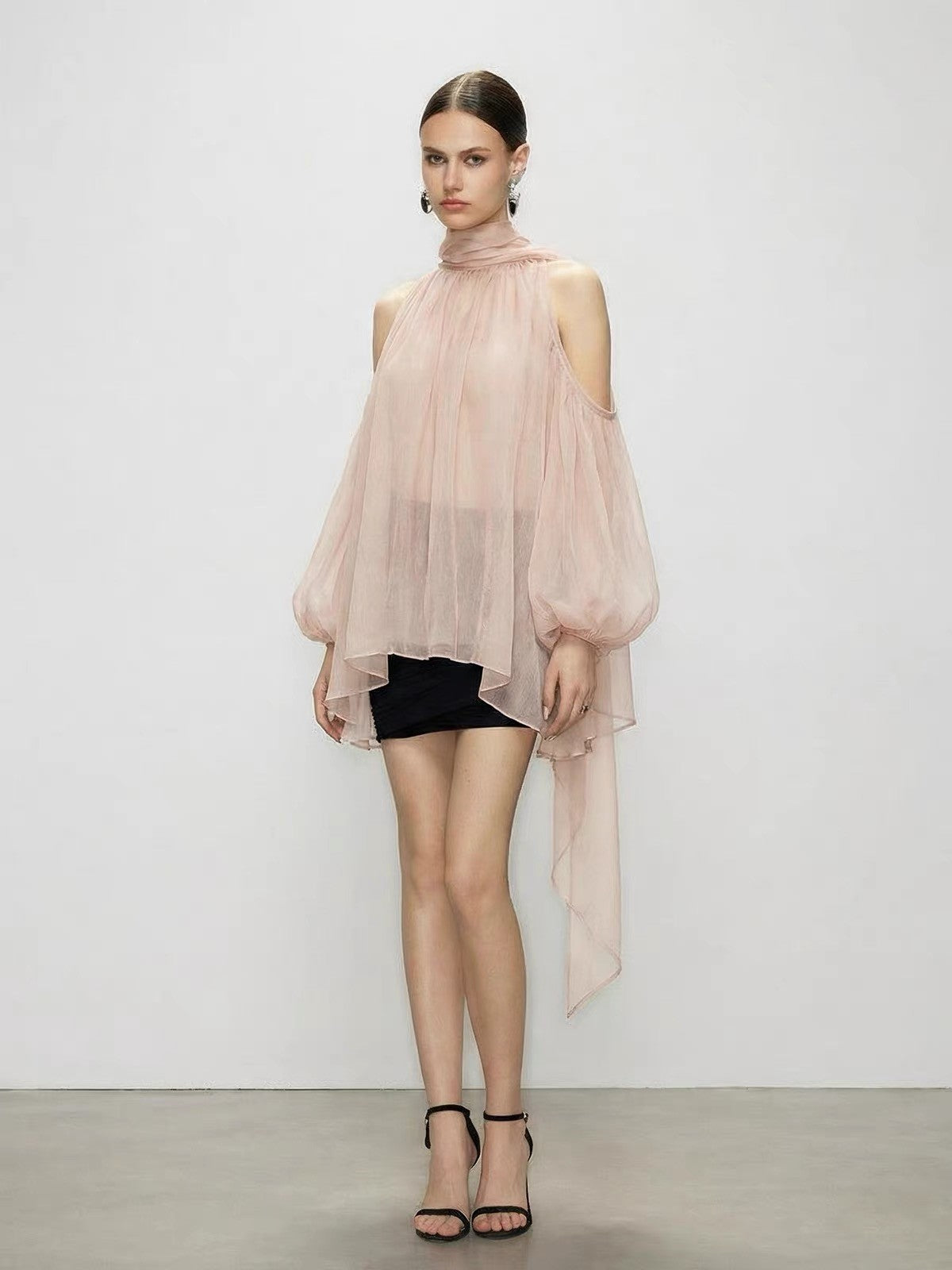 Artel Retro Light Aura Pink Airy Off-Shoulder Ribbon Top