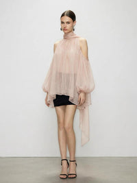 Artel Retro Light Aura Pink Airy Off-Shoulder Ribbon Top