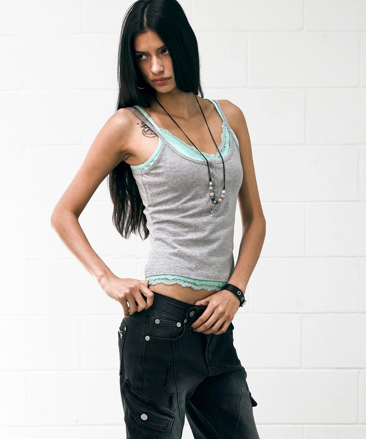 NOTKNOWING Lace Layered Cami Set(MINT)