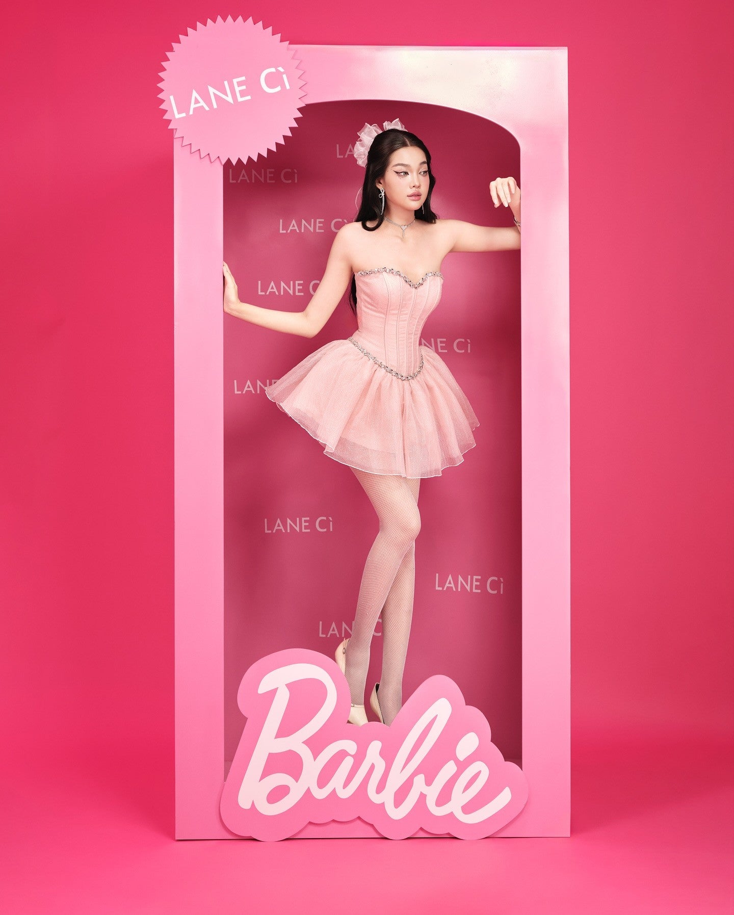LANE CI Swan White 3D Butterfly Tube Puff Dress