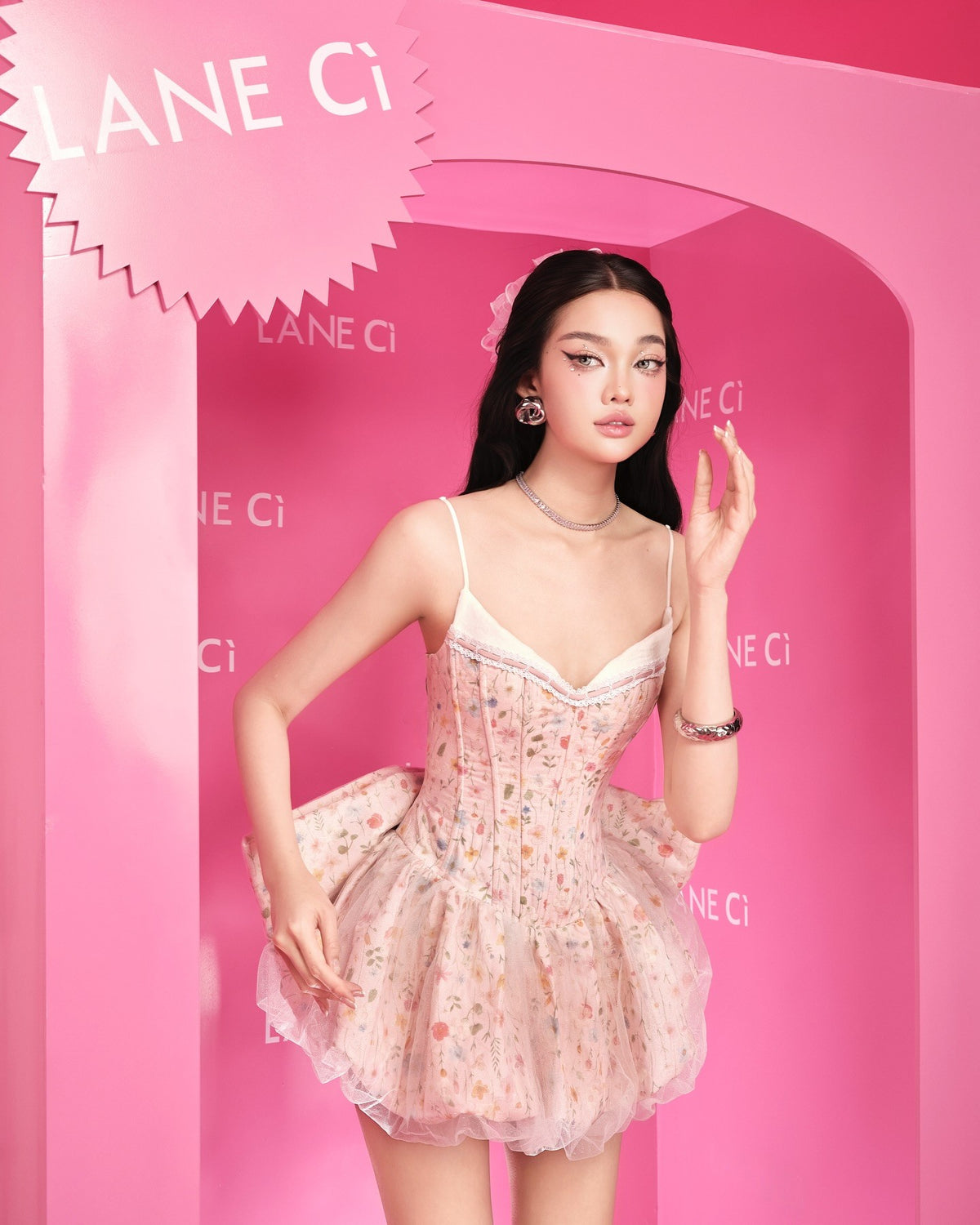 LANE CI Cazie Pink Floral Spaghetti Strap Two-Piece Set