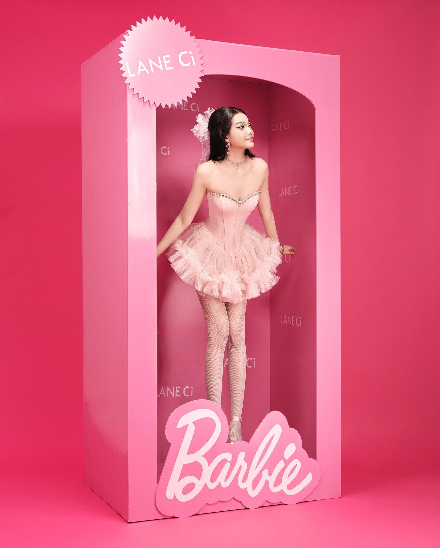 LANE CI Moni Pink Sweet Tube Puff Dress
