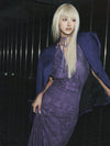 Xenasera Purple Snake Print Stretch Knit Backless Split Snake Maxi Dress