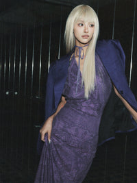 Xenasera Purple Snake Print Stretch Knit Backless Split Snake Maxi Dress