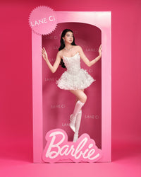 LANE CI Swan White 3D Butterfly Tube Puff Dress