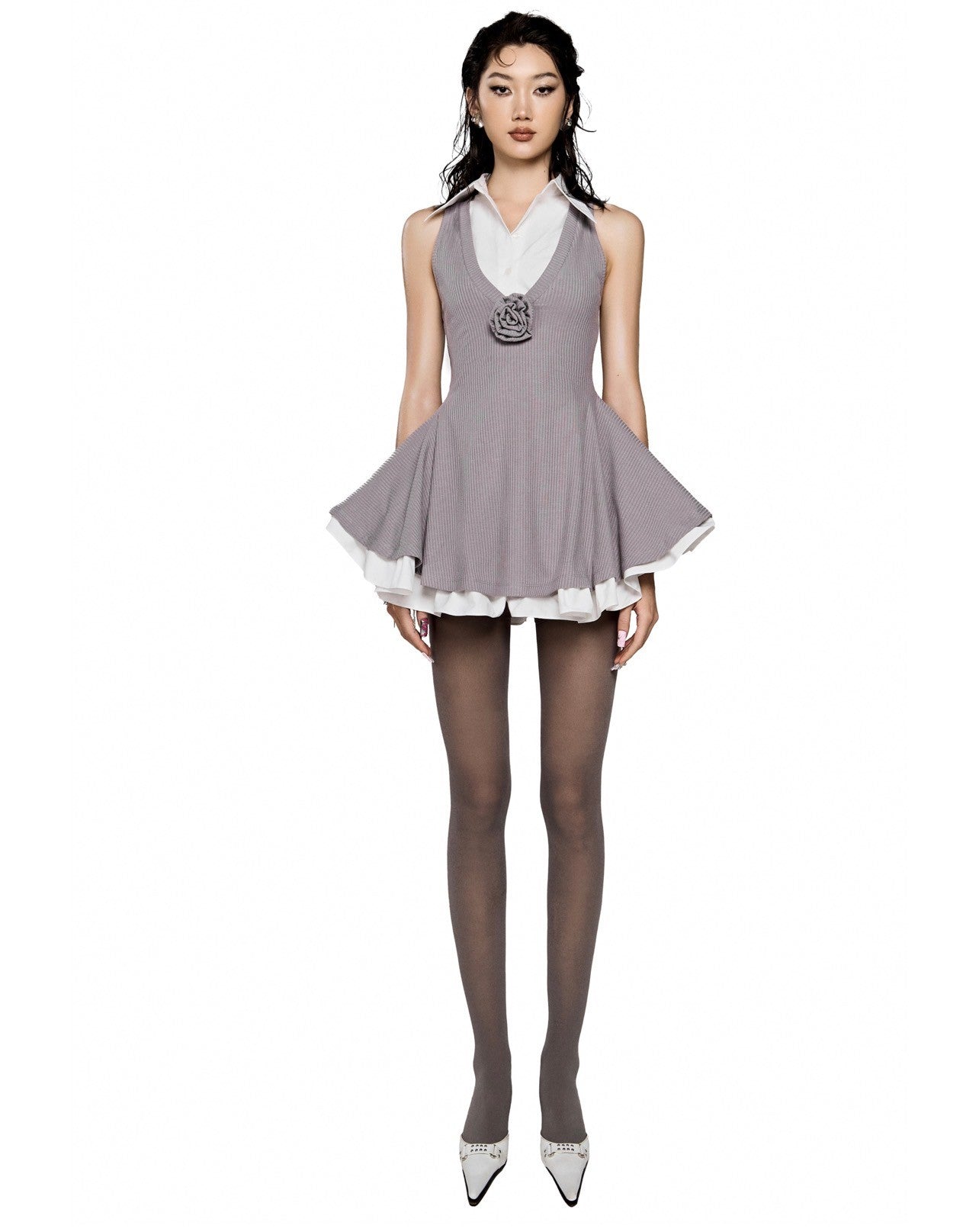 LSOUL Moore Gray Shirt Dress Two-Piece Set