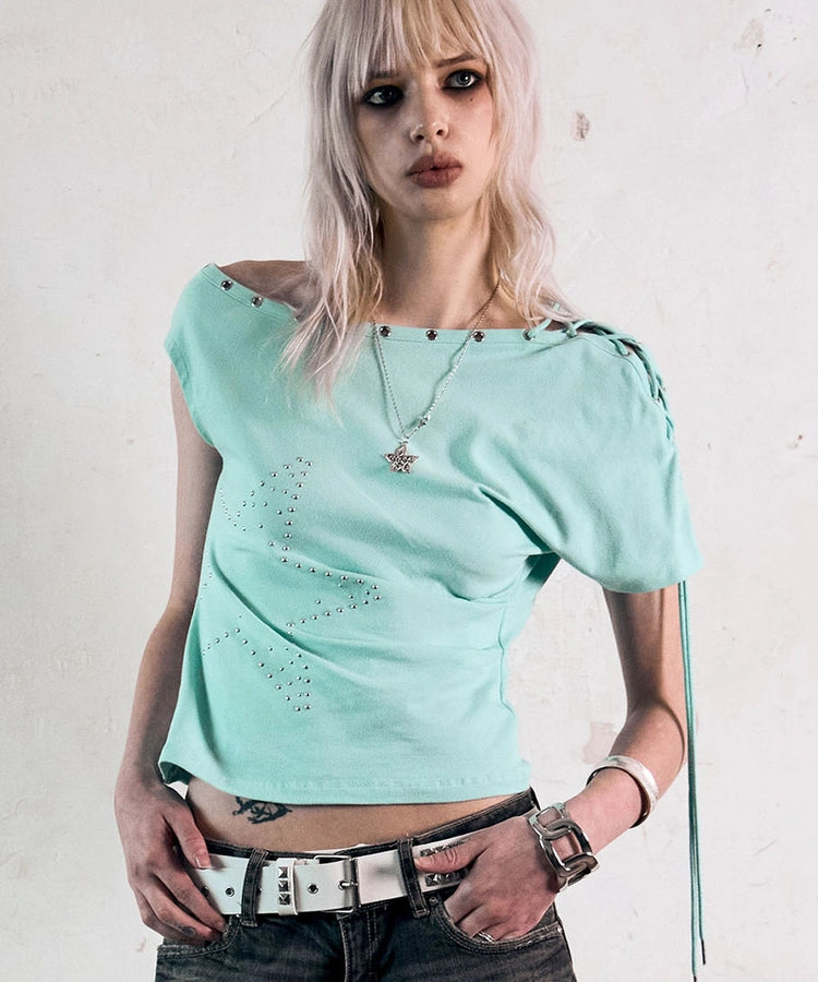 NOTKNOWING One Shoulder Lace Up Top (MINT)