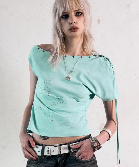 NOTKNOWING One Shoulder Lace Up Top (MINT)