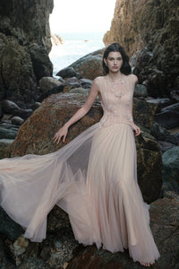 Sheer Luck Tidal Heavy Lace Corset Tulle Dress (Pink)