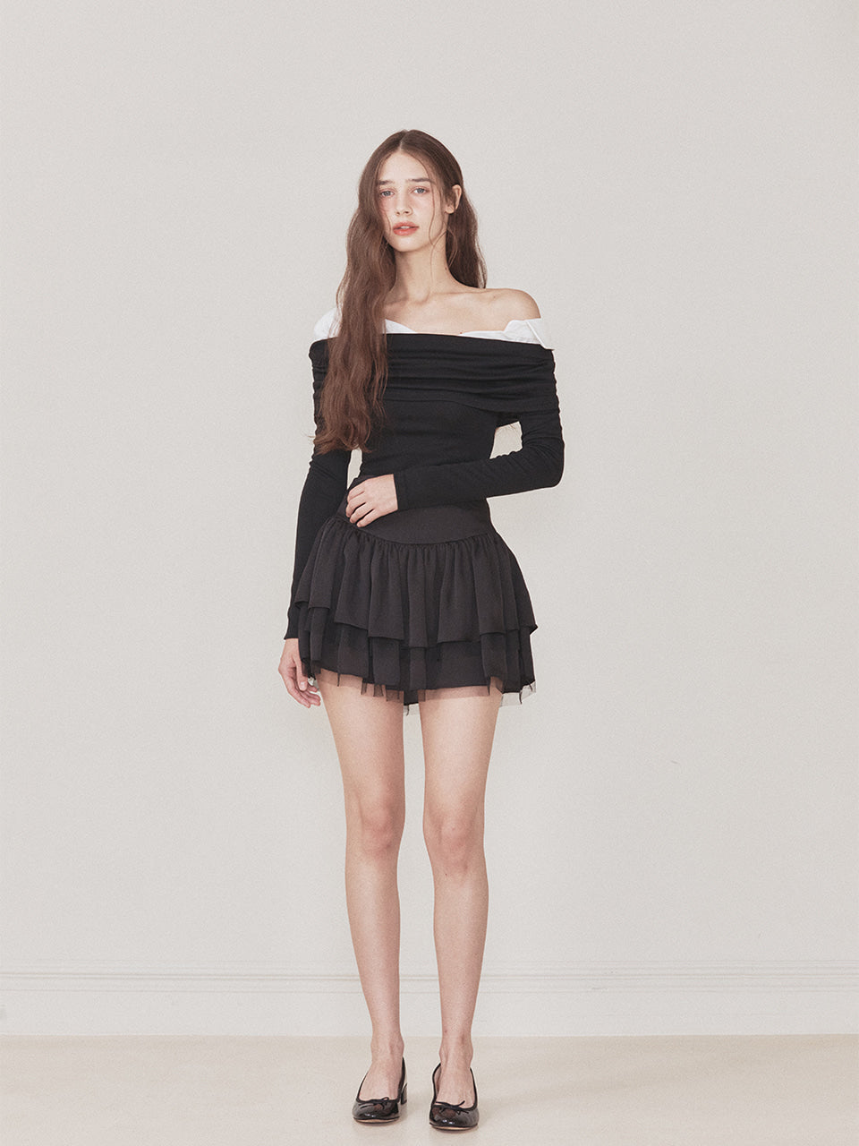Not Your Rose Lily Off-Shoulder Long-Sleeve Top Black