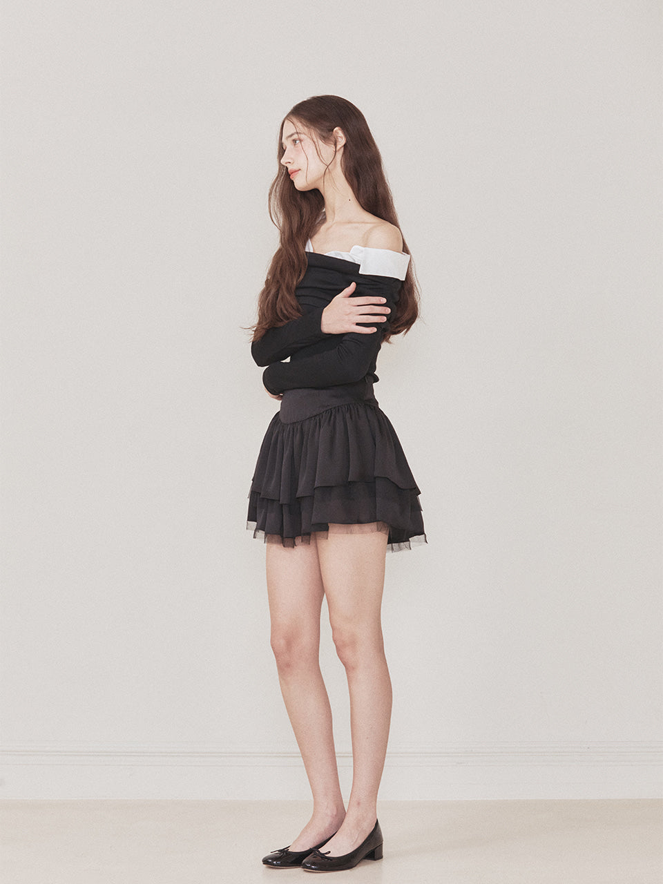 Not Your Rose Lily Off-Shoulder Long-Sleeve Top Black
