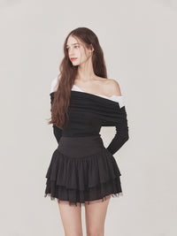 Not Your Rose Lily Off-Shoulder Long-Sleeve Top Black
