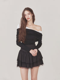 Not Your Rose Lily Off-Shoulder Long-Sleeve Top Black
