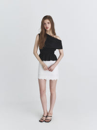Not Your Rose Black One-Shoulder Short-Sleeve Top