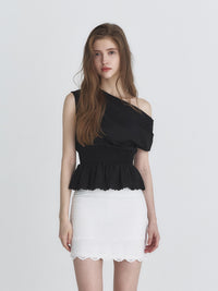 Not Your Rose Black One-Shoulder Short-Sleeve Top