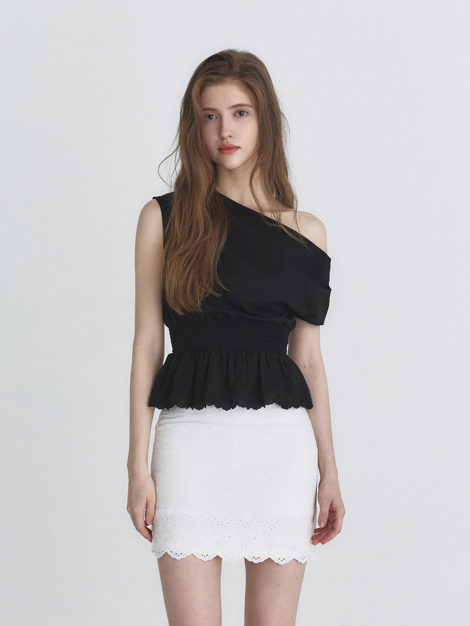 Not Your Rose Black One-Shoulder Short-Sleeve Top