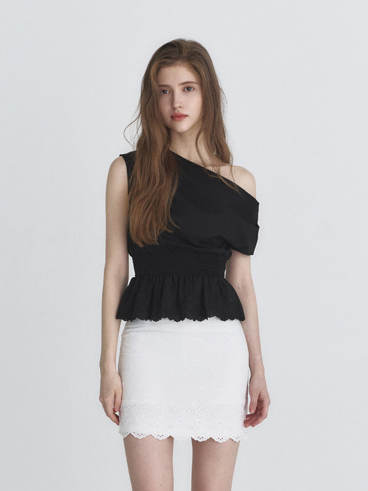 Not Your Rose Black One-Shoulder Short-Sleeve Top