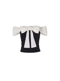Not Your Rose Black Off-Shoulder Bow Top
