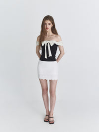 Not Your Rose Black Off-Shoulder Bow Top