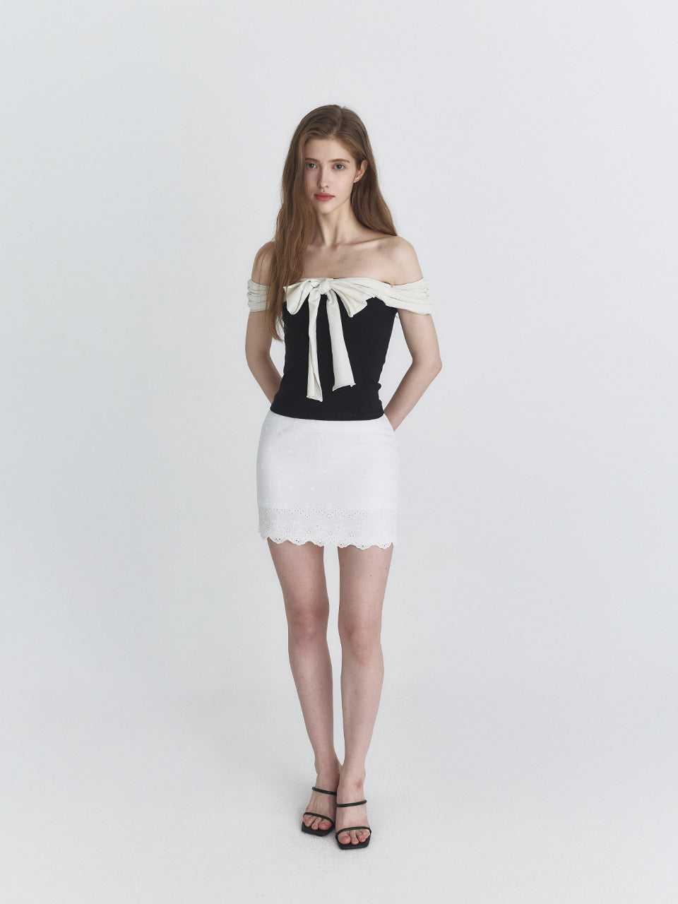 Not Your Rose Black Off-Shoulder Bow Top