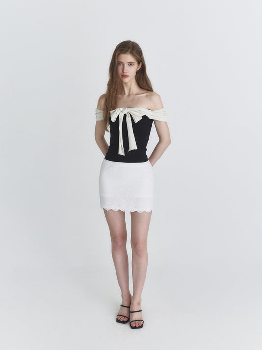 Not Your Rose Black Off-Shoulder Bow Top