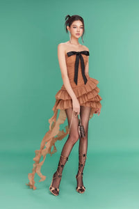 LANE CI Camella 飘带荷叶边抹胸裙