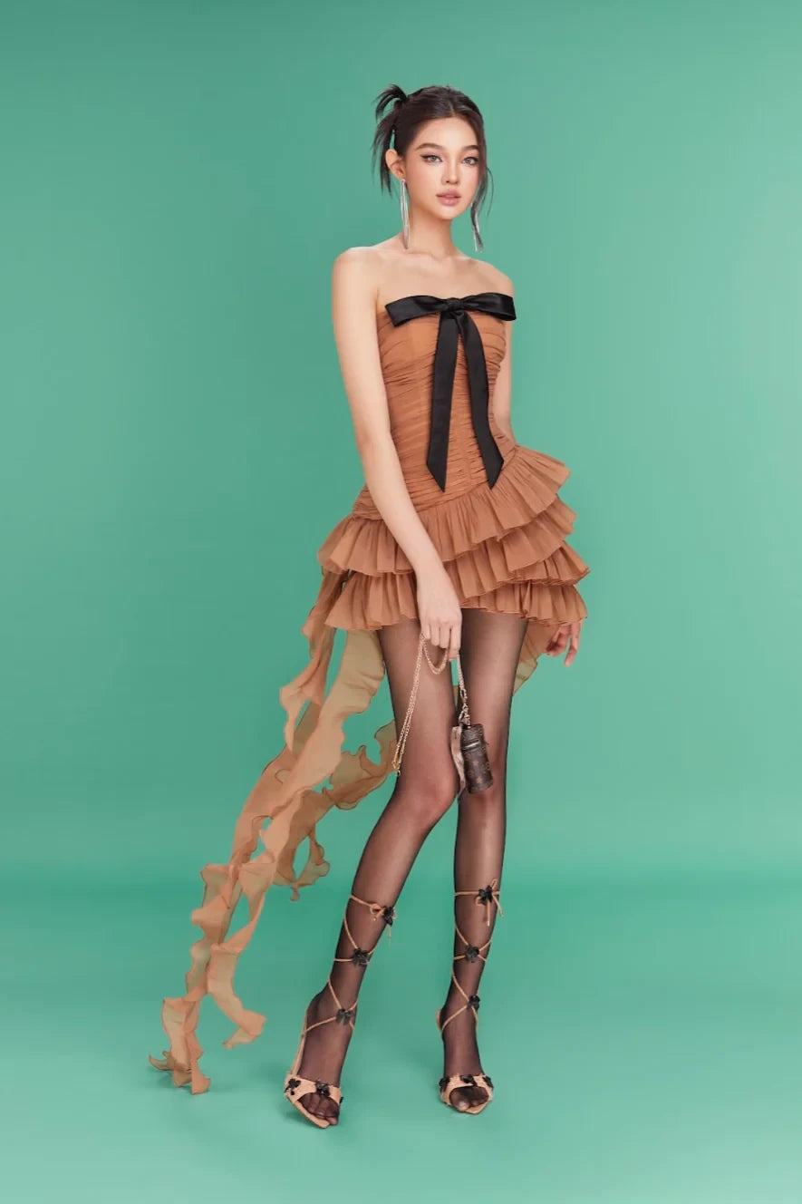 LANE CI Camella 飘带荷叶边抹胸裙