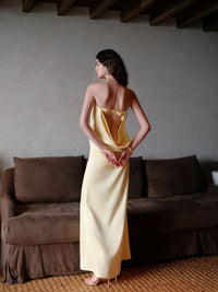 Sheer Luck Aurelia Minimal Bow Open-Back Strapless Dress (Yellow)