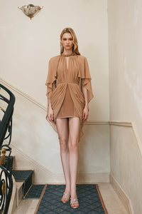 Sheer Luck Amara挂脖披肩鱼骨裙复古飘逸连衣裙（杏棕）