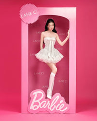 LANE CI Bella 蝴蝶结鱼骨抹胸蓬蓬裙（白）