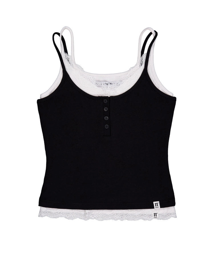 NOTKNOWING Lace Layered Cami Set (BLACK)