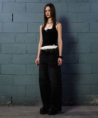 NOTKNOWING Lace Layered Cami Set (BLACK)