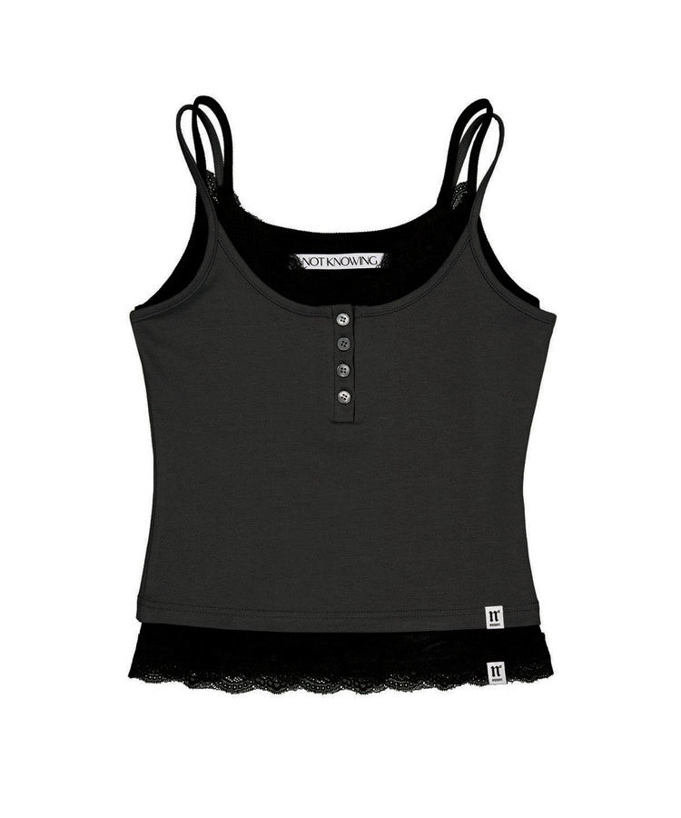 NOTKNOWING Lace Layered Cami Set (CHARCOAL)