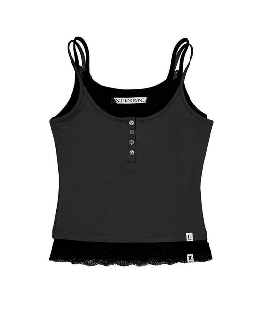 NOTKNOWING Lace Layered Cami Set (CHARCOAL)