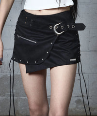 NOTKNOWING Stud Lace-Up Wrap Skirt (BLACK)