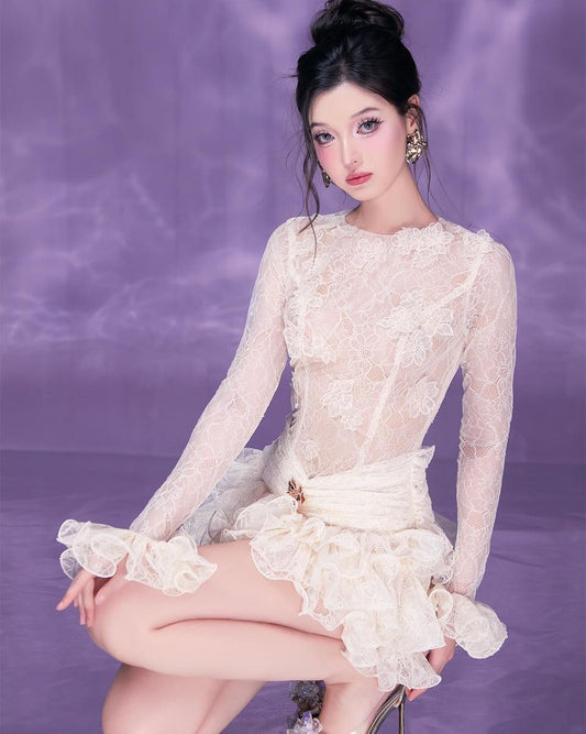 By Jenny MEI Lace Fit-and-Flare Dress