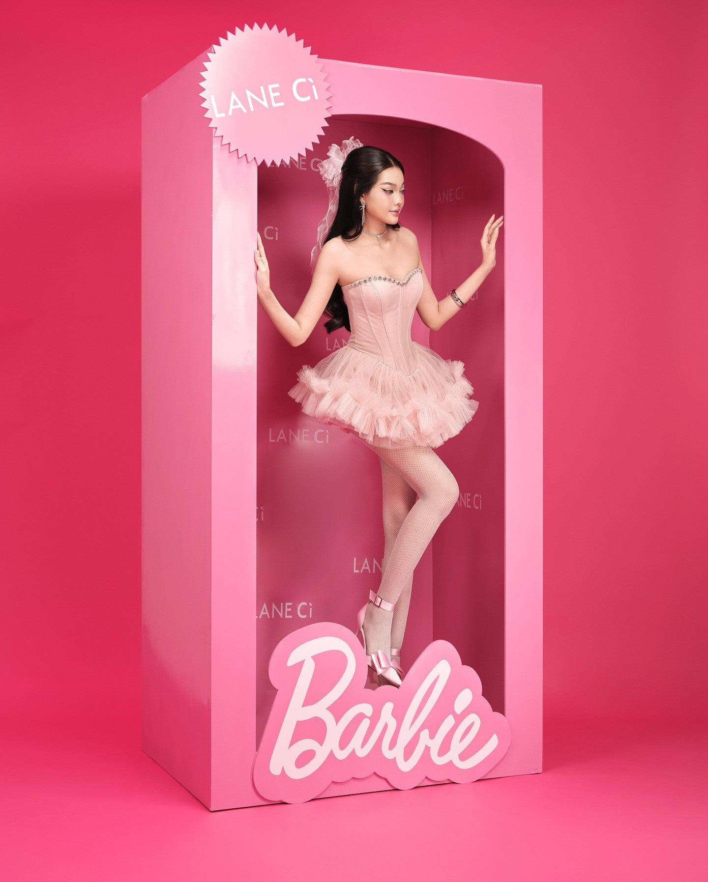 LANE CI Moni Pink Sweet Tube Puff Dress