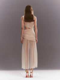 MIN PURA 斜肩连衣裙拼接收腰显瘦包臀裙